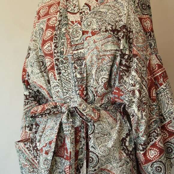 Vintage 1960s 1970s Robe with Pockets, Roytex Terrycloth Housecoat, Tiki Brown - Picture 7 of 10
